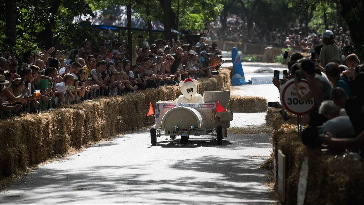 A Medve és a hiányos Igloo Mobil robog a Red Bull Ládaderbi célja felé.